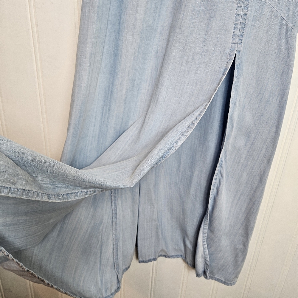 WHBM Blue Chambray Lace-Up Back Maxi Dress Women’s Size 14 Elegant - Picture 5 of 15